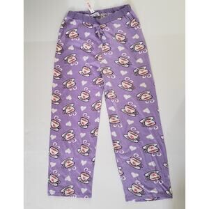 Purple Lounge Pajama Pants with Heart Tea Cup Print 100% Cotton Size L #3PJ
